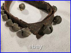 Antique Brass Christmas Jingle Sleigh Bells Leather Strap 20 1 Bells + Bonus