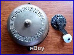 Antique Brass Connell's Bell Mechanical Doorbell & Porcelain Turn Pat 1872