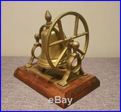Antique Brass Desk Bell on Wooden Plinth with Hand Wheel (Hotel Desk Counter)