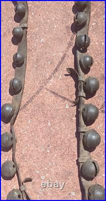 Antique Brass Engraved Sleigh Bells Numbered Original Strap 8Ft Long 24 Bells