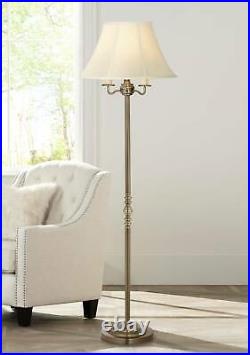 Antique Brass Floor Lamp Shabby Chic Off-White Bell Shade Living Room Reading