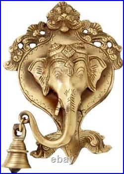 Antique Brass Ganesha Face Wall Hanging Bell Pack of 1 (Height 7 inch)