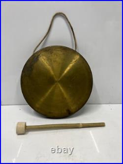 Antique Brass Gong Bell Nautical Ship Charm Timeless Beater Stick Included Antique Brass Gong Bell Nautical Ship Charm Timeless Beater Stick Included