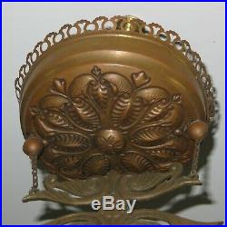 Antique Brass HANGING OIL LAMP with Grape Pattern HP SHADE & SMOKE BELL -Complete