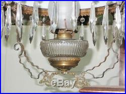 Antique Brass HANGING OIL LAMP with Grape Pattern HP SHADE & SMOKE BELL -Complete