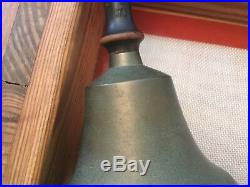 Antique Brass Hand Bell With Wooden Handle-Large Old Teachers Bell 8 1/2 Tall