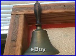 Antique Brass Hand Bell With Wooden Handle-Large Old Teachers Bell 8 1/2 Tall