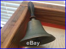 Antique Brass Hand Bell With Wooden Handle-Large Old Teachers Bell 8 1/2 Tall