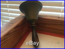 Antique Brass Hand Bell With Wooden Handle-Large Old Teachers Bell 8 1/2 Tall