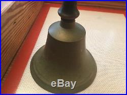 Antique Brass Hand Bell With Wooden Handle-Large Old Teachers Bell 8 1/2 Tall