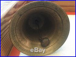 Antique Brass Hand Bell With Wooden Handle-Large Old Teachers Bell 8 1/2 Tall