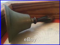 Antique Brass Hand Bell With Wooden Handle-Large Old Teachers Bell 8 1/2 Tall