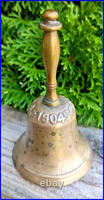 Antique Brass Handbell School Bell Ann Arbor High School 1856 1904 Burned Down