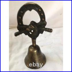 Antique Brass Handbell With Horse And Horsehoe Figures Height 14 CM Bell