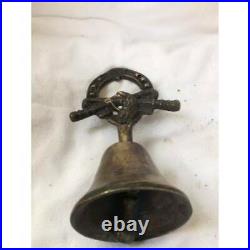 Antique Brass Handbell With Horse And Horsehoe Figures Height 14 CM Bell