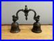 Antique, Brass, Handcrafted, Handheld, Double Bell Ghanti with3 Nandi Figurines. India