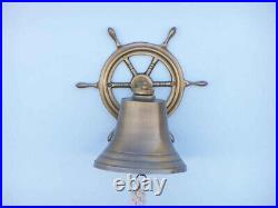 Antique Brass Hanging Ship Wheel Bell 8