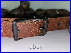 Antique Brass Heavy Sleigh Bells On Leather Strap 19 Bells