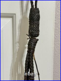 Antique Brass Horse Harness Bells Braided Leather Strap 1800's Primitive Sleigh