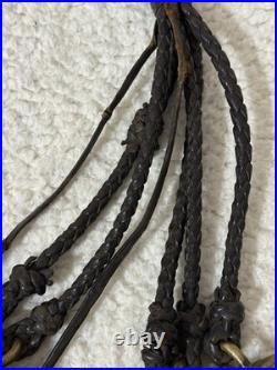 Antique Brass Horse Harness Bells Braided Leather Strap 1800's Primitive Sleigh
