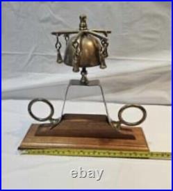 Antique Brass Horse Horse Sleigh Bell Chimes Mounted Display Christmas