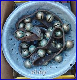 Antique Brass Horse Sleigh Bells 35 bells leather str