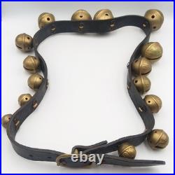 Antique Brass Horse Sleigh Bells 60Leather Strap 15 Graduated Petal Shank Bells