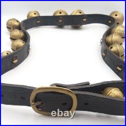 Antique Brass Horse Sleigh Bells 60Leather Strap 15 Graduated Petal Shank Bells