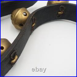 Antique Brass Horse Sleigh Bells 60Leather Strap 15 Graduated Petal Shank Bells
