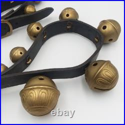 Antique Brass Horse Sleigh Bells 60Leather Strap 15 Graduated Petal Shank Bells