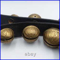 Antique Brass Horse Sleigh Bells 60Leather Strap 15 Graduated Petal Shank Bells