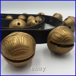 Antique Brass Horse Sleigh Bells 60Leather Strap 15 Graduated Petal Shank Bells