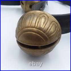 Antique Brass Horse Sleigh Bells 60Leather Strap 15 Graduated Petal Shank Bells