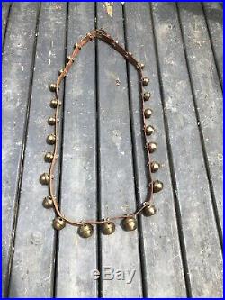 Antique Brass Horse Sleigh Bells 7.5 On Leather Strap Some Numbered Bells