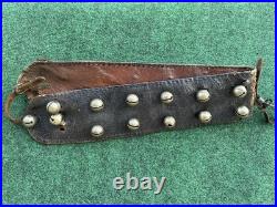 Antique Brass Horse Sleigh Bells Leather Strap