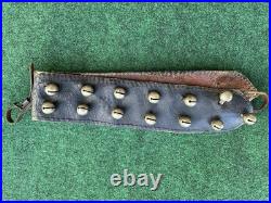 Antique Brass Horse Sleigh Bells Leather Strap