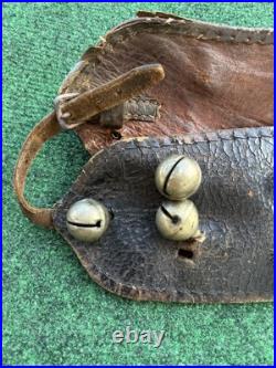 Antique Brass Horse Sleigh Bells Leather Strap