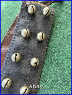 Antique Brass Horse Sleigh Bells Leather Strap
