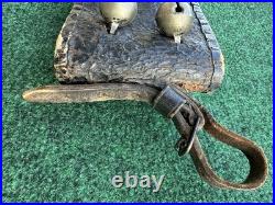 Antique Brass Horse Sleigh Bells Leather Strap