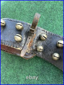Antique Brass Horse Sleigh Bells Leather Strap