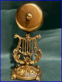 Antique Brass Hotel Bell Hop Ornate Base Counter Servant Harp Cherub Victorian