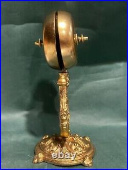 Antique Brass Hotel Bell Hop Ornate Base Counter Servant Harp Cherub Victorian