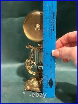 Antique Brass Hotel Bell Hop Ornate Base Counter Servant Harp Cherub Victorian