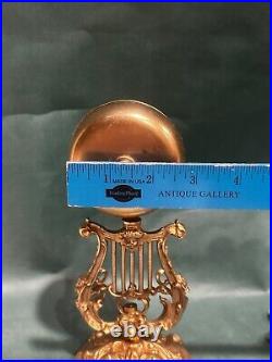 Antique Brass Hotel Bell Hop Ornate Base Counter Servant Harp Cherub Victorian