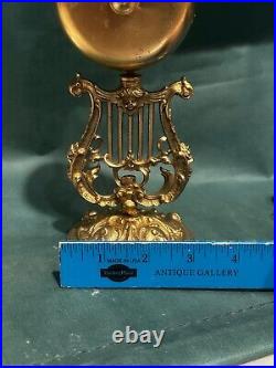 Antique Brass Hotel Bell Hop Ornate Base Counter Servant Harp Cherub Victorian