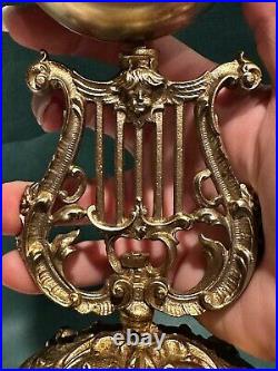Antique Brass Hotel Bell Hop Ornate Base Counter Servant Harp Cherub Victorian