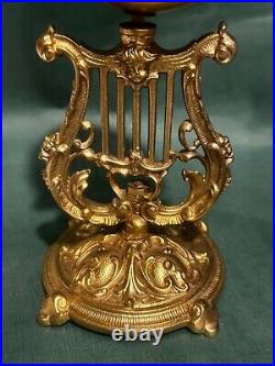 Antique Brass Hotel Bell Hop Ornate Base Counter Servant Harp Cherub Victorian