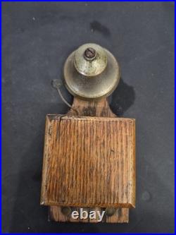 Antique Brass Mechanical Doorbell with Oak Wood Base Servant Call Bell