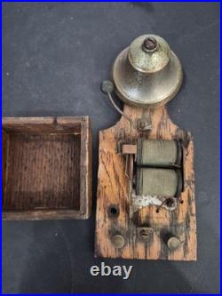Antique Brass Mechanical Doorbell with Oak Wood Base Servant Call Bell