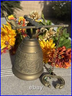 Antique Brass Monastery Bell Dragon Head Handle Vocem Meam Audi Latin